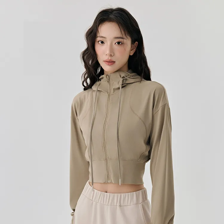 秋冬瑜伽服外套女可调节帽绳运动服长袖上衣休闲显瘦百搭健身外套