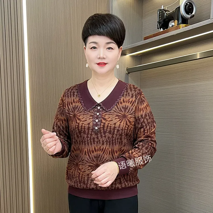 秋季新款娃娃领宽松型中老年女装时尚百搭显瘦短款长袖上衣F9850