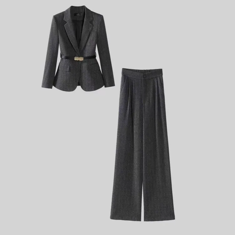 【纪朵研】F322高端精致时髦洋气减龄简约修身显瘦两件套外套阔腿裤