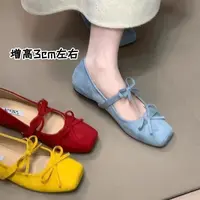 内增高方头蝴蝶结芭蕾舞鞋温柔法式复古玛丽珍鞋晚风浅口单鞋