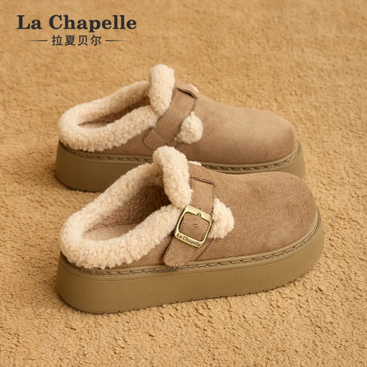 拉夏贝尔鞋子女款爆款2025新款外穿包头懒人加绒厚底勃肯棉拖鞋