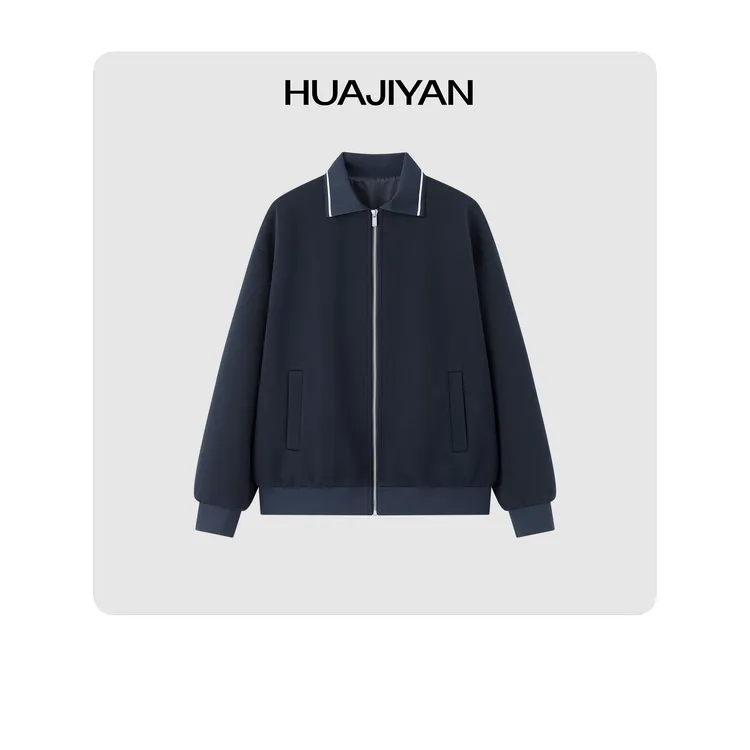 华吉言/HUAJIYAN【高尔夫】棉氨混纺条纹polo领卫衣夹克外套