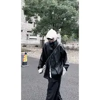 【瘦瘦】格格丽岛-大码秋季翻领格子拼接显瘦夹克皮衣外套F0044
