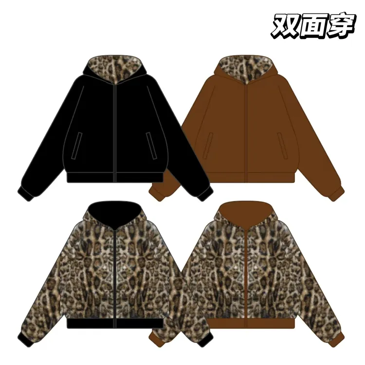 ROSE冬季百搭宽松座山豹加绒加厚雾面霜冻双面穿短款棉服夹克男女