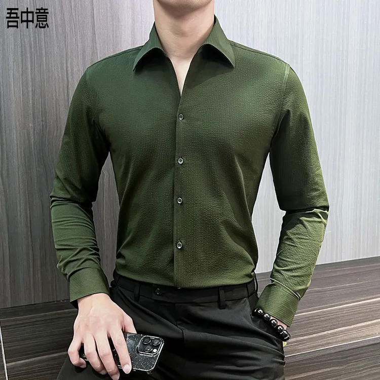 大尖领长袖衬衫男款爆款2025新款春秋商务时尚高级感条纹衬衣男