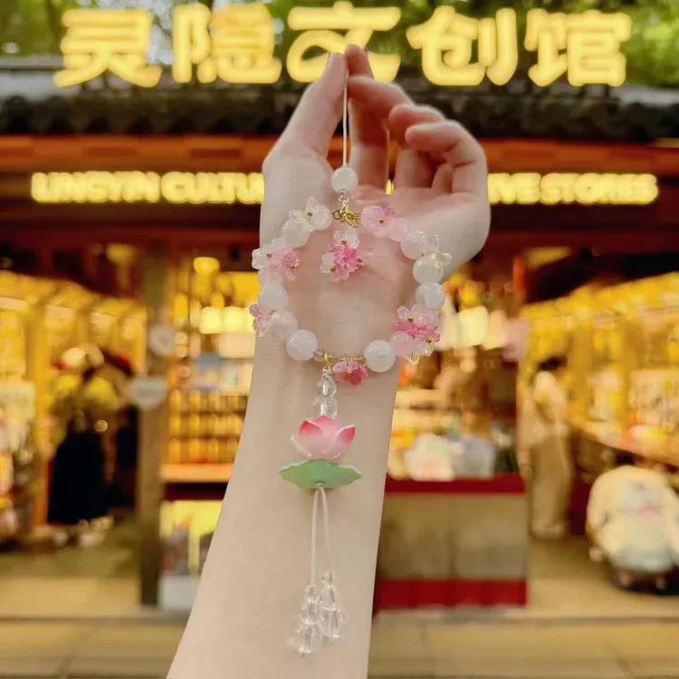 灵隐寺景区文创好运莲莲粉荷花莲花新中式挂件挂坠车挂包包挂饰品