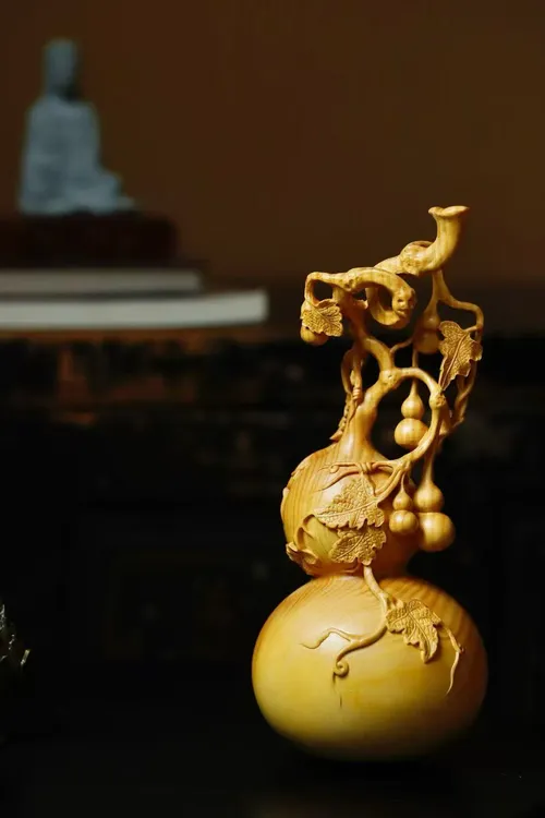 小叶黄杨木精工雕刻葫芦福禄万代摆件玄关客厅博古架礼品收藏品