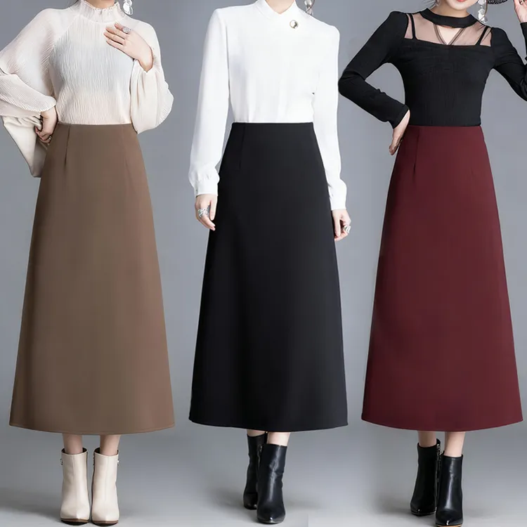 秋冬加绒新款气质a字半身裙女士长裙垂感西装裙修身显瘦裙子半裙