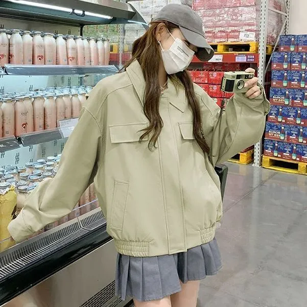 美式复古pu皮衣外套女春秋新款高级感小众机车服宽松休闲夹克