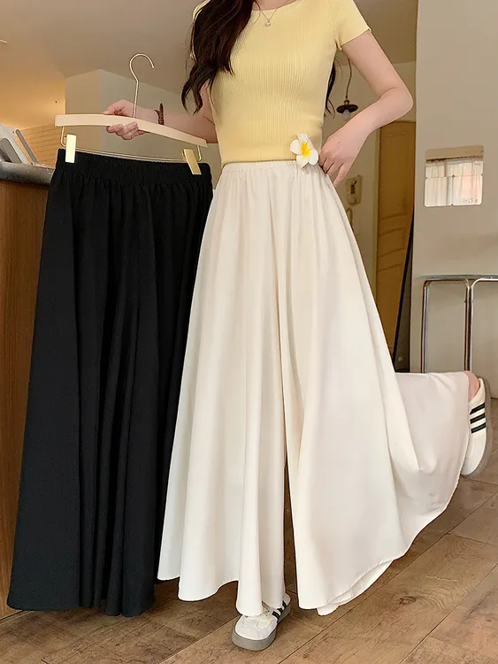 Q2025夏装新款胖mm大码女休闲百搭松紧腰垂感显瘦阔腿裙裤 21729