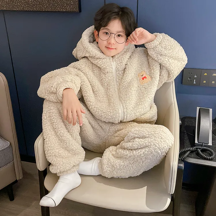 男童珊瑚绒睡衣2026新款秋冬款儿童法兰绒家居服冬季大童加绒冬装