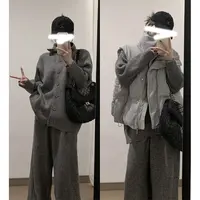 简约高级感宽松时髦松弛感针织毛衣裤子外套休闲保暖棉服套装女冬