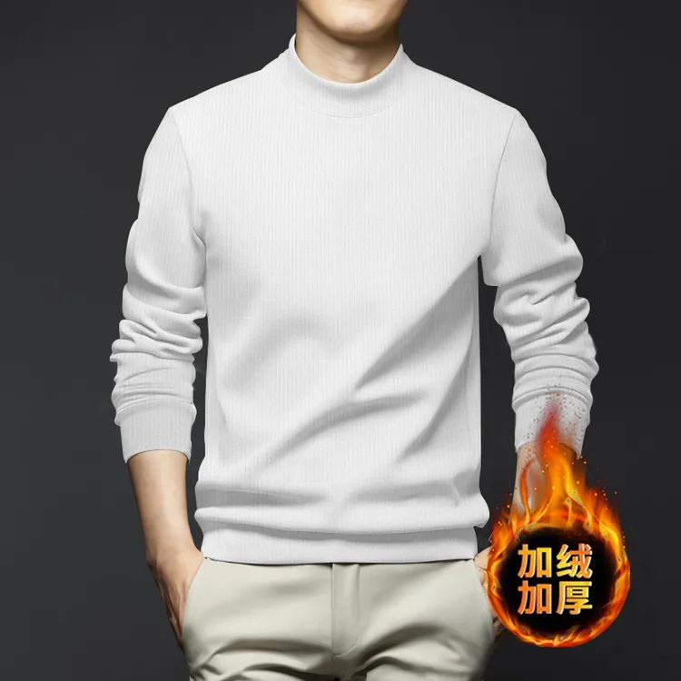450克重磅奥粒绒半高领打底衫男秋冬加绒加厚保暖中高领长袖T恤男
