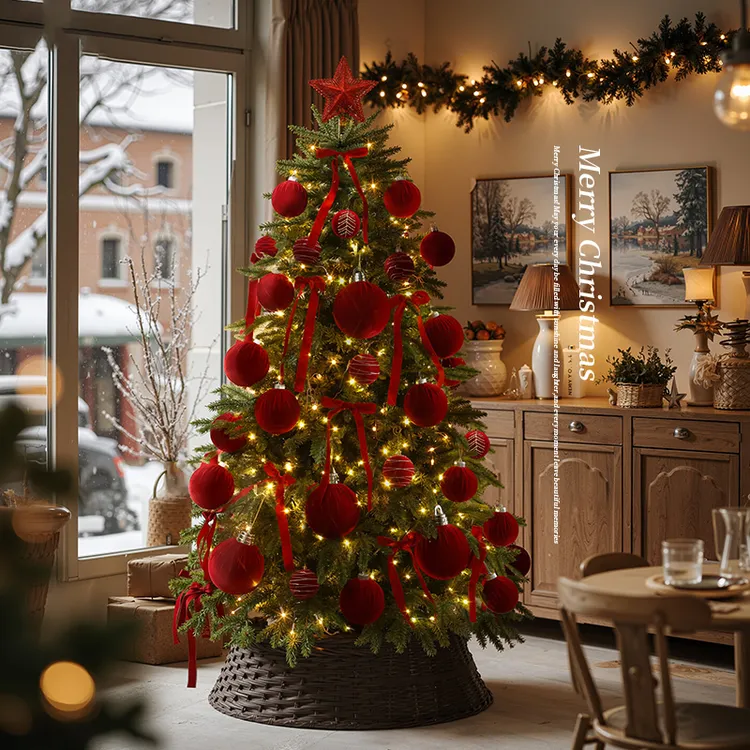 迷饰【植绒球蝴蝶结圣诞树】圣诞装饰大型高级感客厅大堂酒店摆件