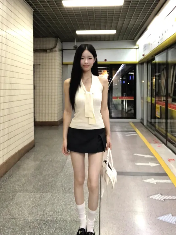 巨好看夏季套装纯欲风绑带v领挂脖针织衫背心女a字包臀短裙两件套