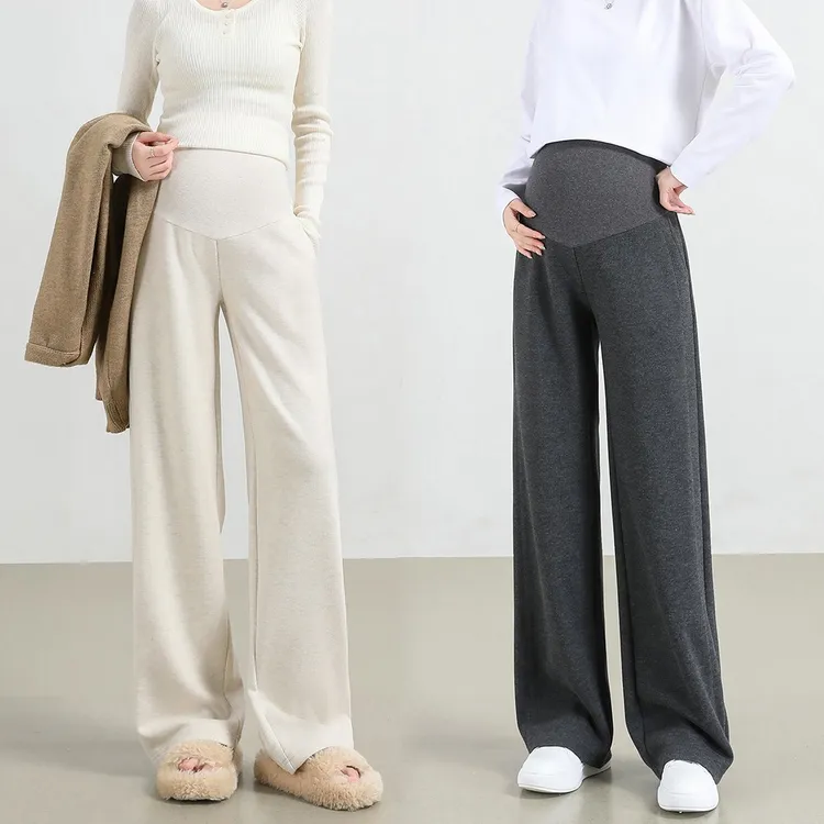 【醋酸绵羊毛】孕妇阔腿裤女秋冬显瘦宽松加绒直筒窄版休闲托腹长裤