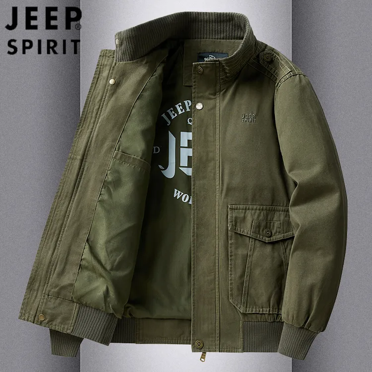 JEEP SPIRIT春秋季男士立领纯棉夹克外套工装复古休闲百搭上衣潮