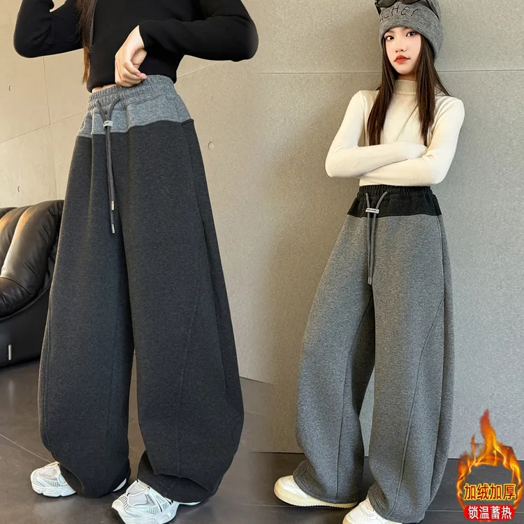 女童裤子加绒加厚秋冬2025新款儿童直筒休闲冬装女大童弯刀裤冬季
