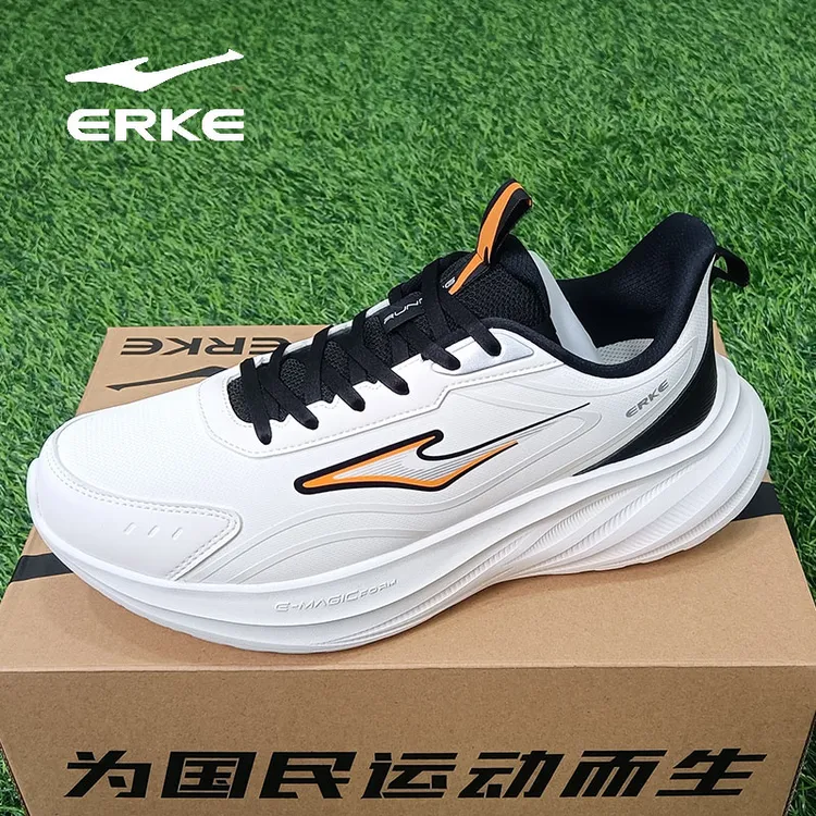 erke/鸿星尔克黑白跑鞋革面跑步鞋运动鞋男士轻便男秋季透气减震