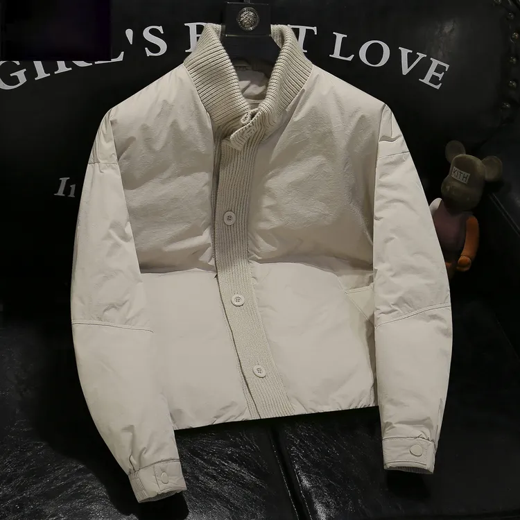 欧货2025年冬季立领羽绒服男新款针织拼接落肩微阔潮牌保暖外套潮