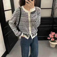 秋季新款精纺羊毛圆领开衫复古重工提花针织开衫064
