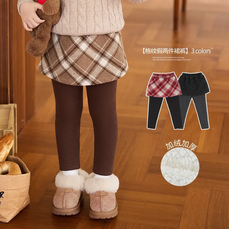 小O宝Okids童装 宝宝假两件加绒裤裙2025年冬季新款裤子 OD594217