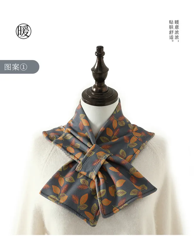 德绒印花护颈围脖假加长加兜款领子保暖空调房防寒中老年护颈椎