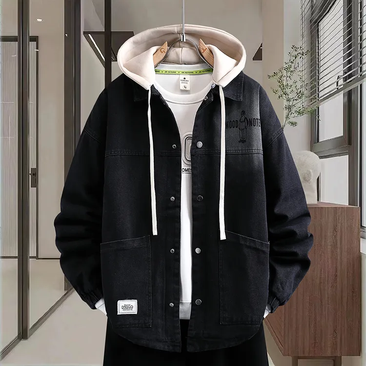 青少年牛仔外套男春秋季新款宽松休闲连帽潮流夹克帅气上衣服