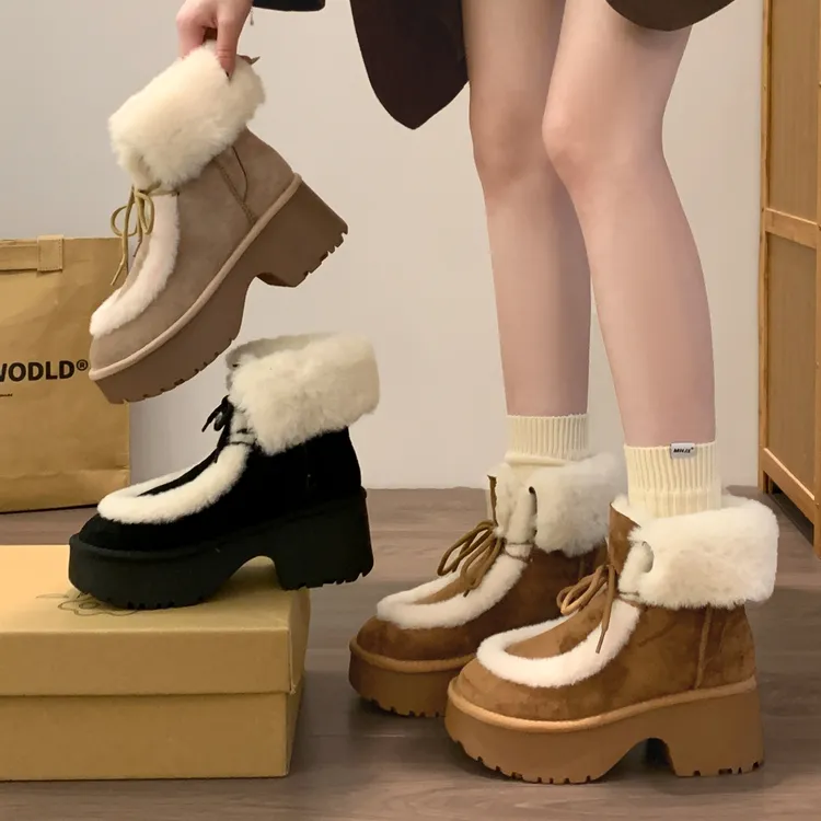 贾不假厚底增高雪地靴女款2025新款秋冬洋气加绒保暖棉鞋百搭爆款