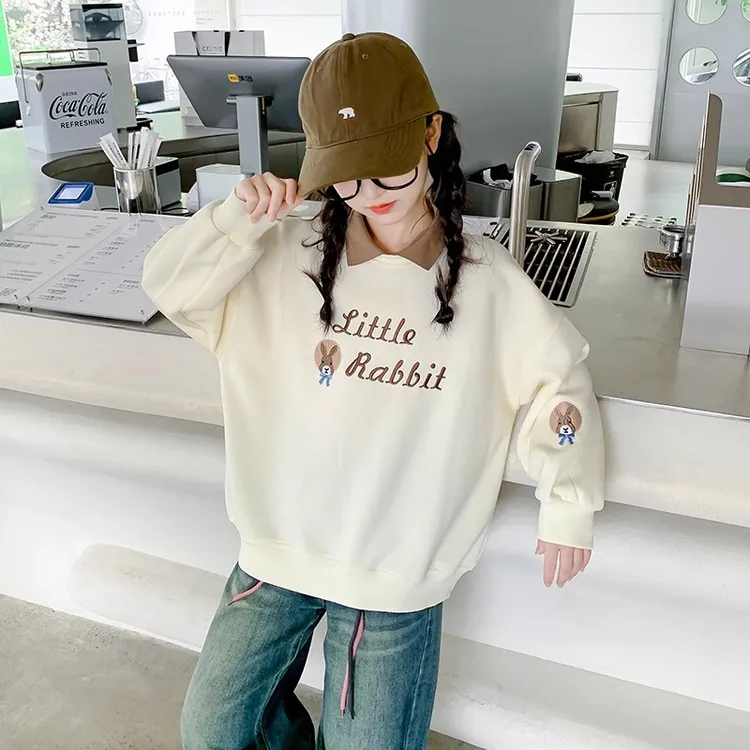 女童卫衣春秋款2025新款洋气儿童秋装小女孩秋季宽松POLO领上衣潮