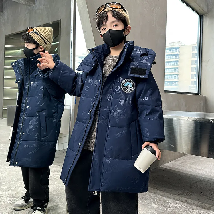 儿童羽绒服男童中长款2025新款冬季男中大童洋气迷彩加厚保暖外套