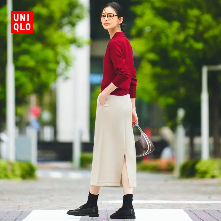 优衣库女装快干休闲窄身长裙/半身裙裙子25秋冬新款485599