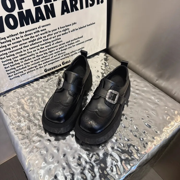 皮带扣深口乐福鞋春季圆头复古港风黑色春秋休闲秋季时尚百搭