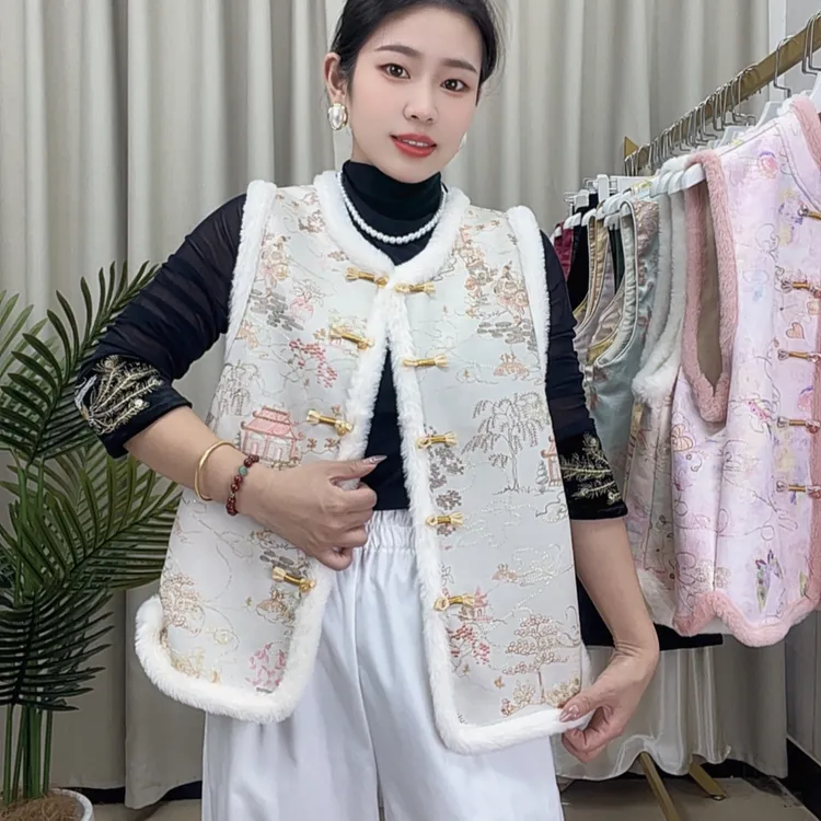 新中式国风马甲女冬季加绒加厚洋气大码宽松保暖唐装马夹保暖背心