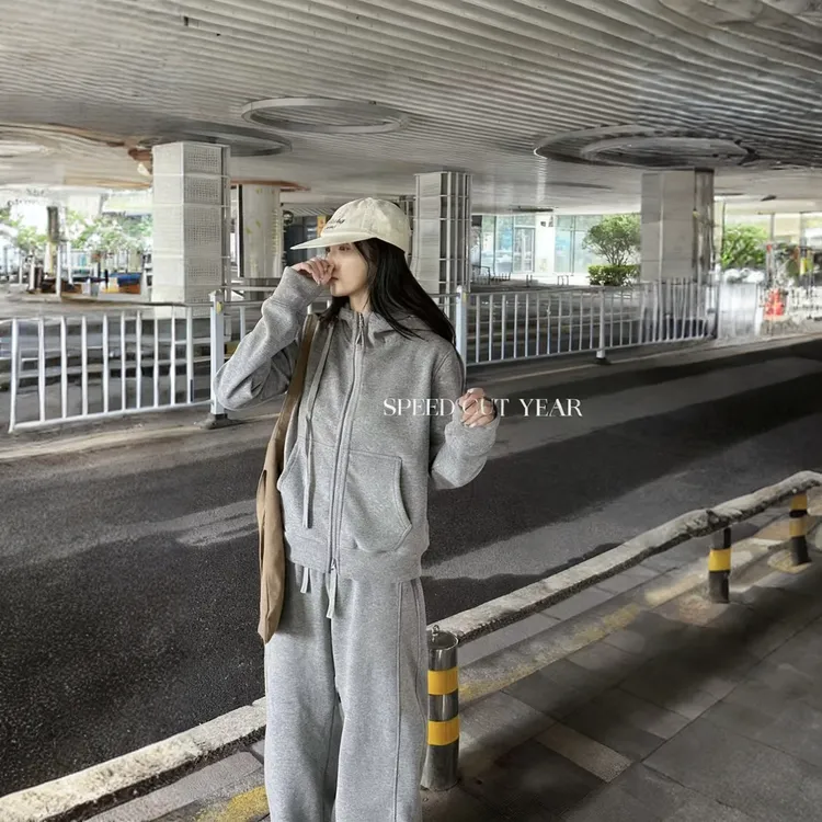 【冬日暖阳】冬季糯米绒加绒加厚休闲连帽拉链开衫卫衣套装39586