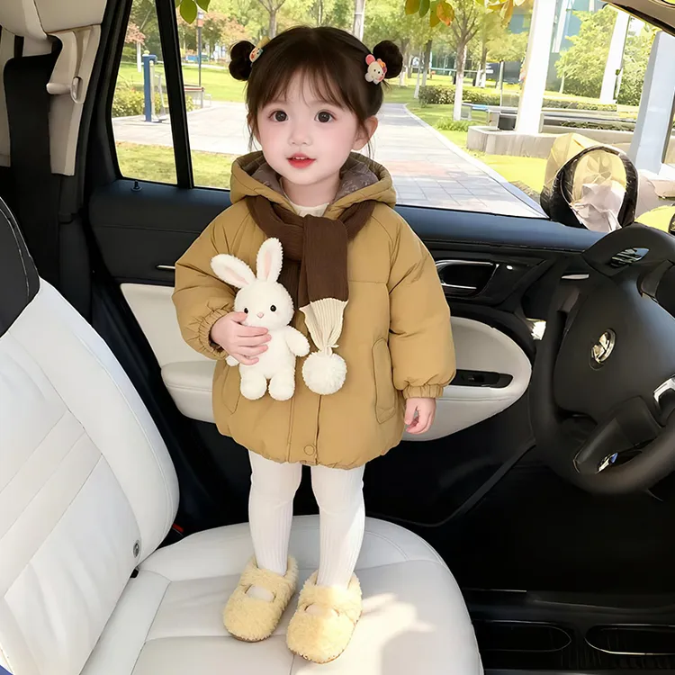 2025新款女童棉服保暖外套加绒加厚连帽棉衣韩版宝宝防风大衣