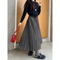 大码女装胖mm秋季新款设计感褶皱半身长裙宽松显瘦纯色裙子