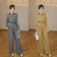 【张小小】【两件套】【送腰带】polo领套头衬衫女春秋上衣+裤子JT0027