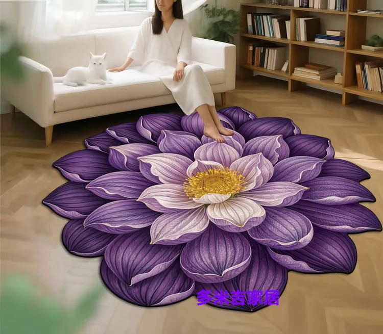 【加大尺寸】紫色莲花潮流大尺寸门口浴室地毯地垫硅藻泥底垫飘1