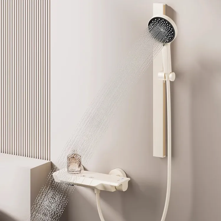 简易淋浴花洒套装无顶喷花晒头家用浴室钢琴键分体式极简奶油风