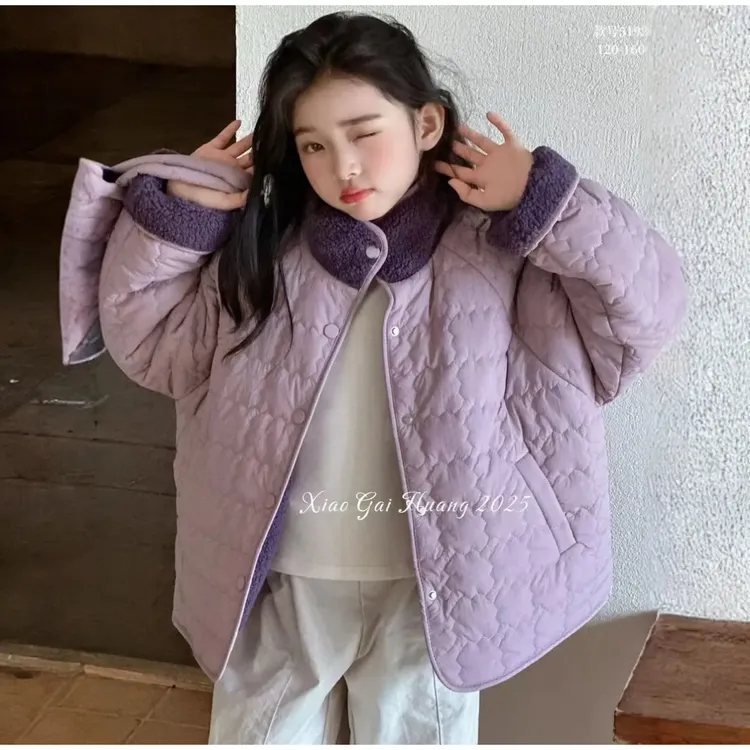 【两面穿】女童棉衣2025秋冬新款棉服儿童保暖加绒加厚外套