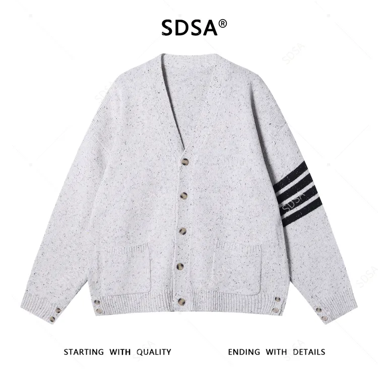 SDSA男士秋冬新款痞帅男装韩版潮流纽扣V领毛衣开衫时尚简约上衣