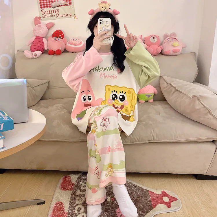 女童睡衣2025新款春秋季长袖纯棉卡通可爱儿童少女孩初中生家居服