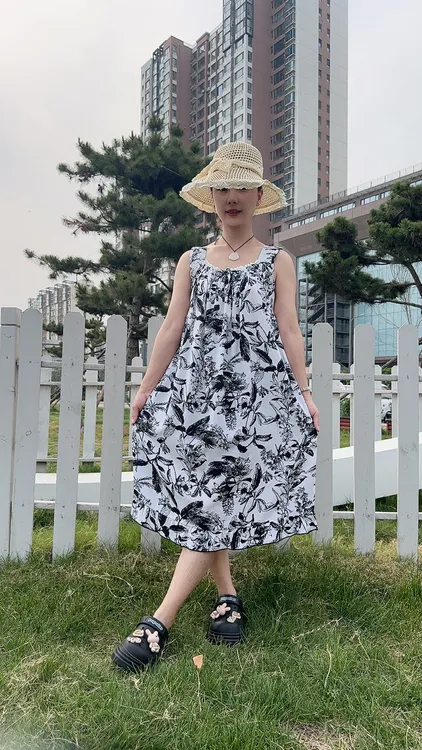 夏季女士人棉棉绸时尚家居沙滩裙宽松吊带裙