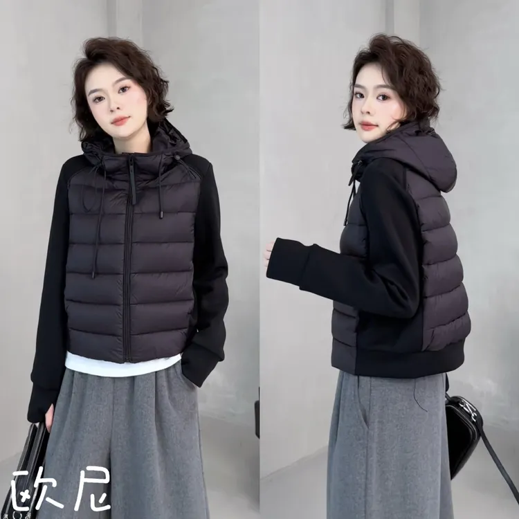 欧尼私服 2025秋季新款设计款拼接拉链连帽羽绒外套2510C6445