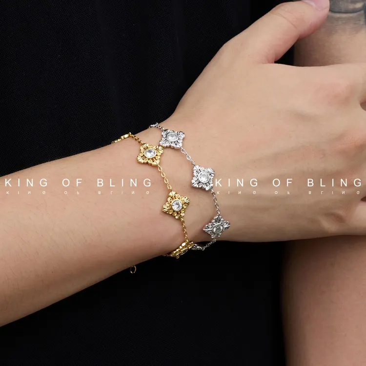 KING OF BLING 铜合金合成锆石手链 五花手链传统柿蒂纹样气质