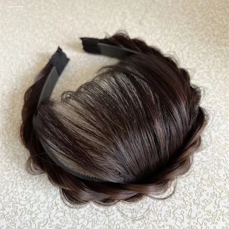 白头发遮盖神器假发女辫子刘海一体真发前额遮白发的发箍头顶头饰