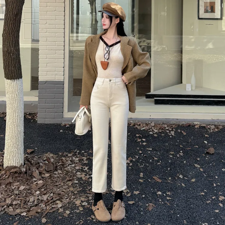 直筒窄版烟管牛仔裤女2025新款高腰弹力显瘦休闲百搭九分法棍裤子