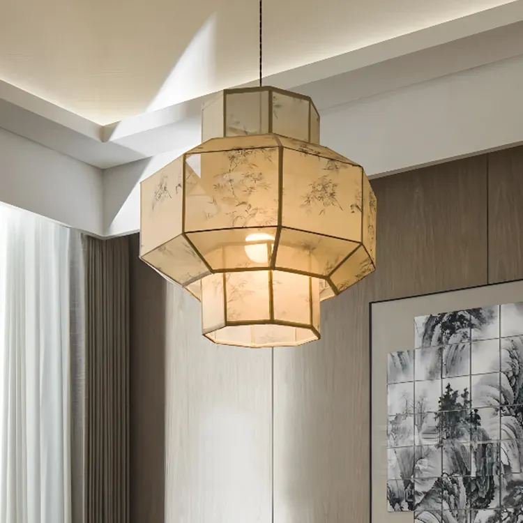 新中式吊灯复古餐厅饭店包厢禅意茶室中国风客厅书房布艺灯笼灯具