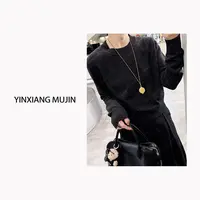 【YINXIANG MUJIN】极简毛衣 秋冬新品圆领百搭长袖羊毛衫女士短款